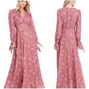 Gal Meets Glam Florence Pink Floral Maxi Dress Sz 4 Romantic Tie Cuff Gown